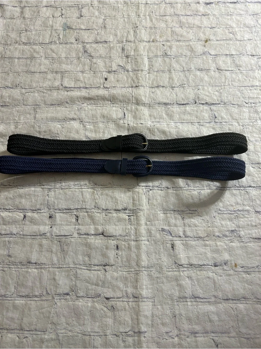 VINTAGE BONDED LEATHER BLACK & NAVY TAIWAN MADE WOVEN STRETCH MENS BELTS L 38-40